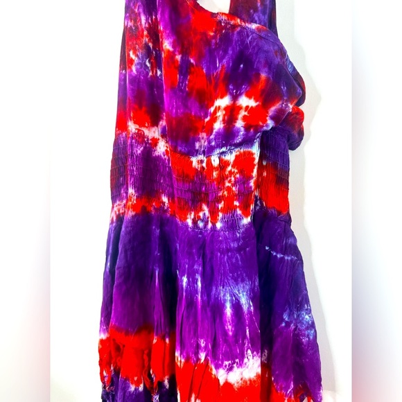 NWT Sacred Threads Tie Dye Halter Dress Tiered Frayed hem size Large - Picture 9 of 11